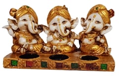 Resin Candle Stand T-Light Holder: Three Ganesha (12371)