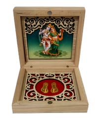 Wooden Gift Box: Radha Krishna Painting With Golden Feet Paduka (12394A)