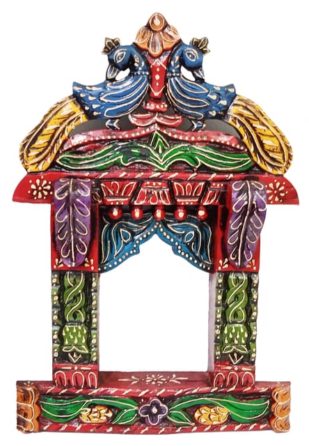 Wooden Wall Hanging Peacock Jharokha, Royal Palace Window: Vintage Showpiece, Multicolor, 18 Inches (12252B)