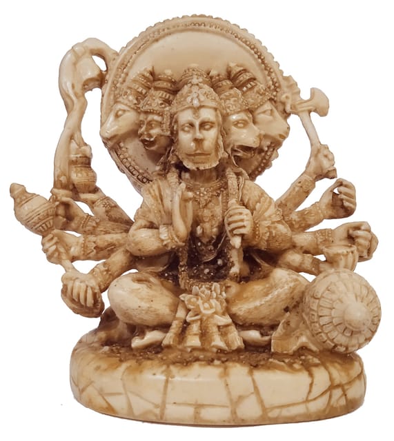 Resin Idol Hanuman (Bajrangbali) In Panchmukhi Avatar: Stone Finish Collectible Statue (12401)