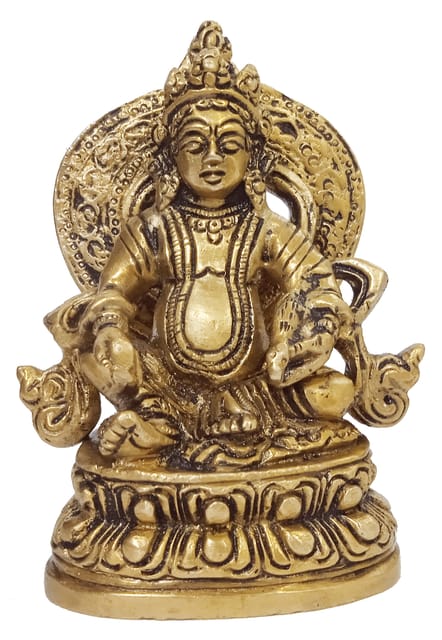 Brass Statue Kubera (Hindu God Of Wealth & Prosperity): Kuber Vaisravana Sarvanubhuti Idol In Pure Brass (12408)