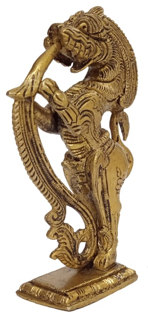 Brass Idol Yali (Yarli): Temple Door Pillar Mytholgical Leogryph Animal (12414)