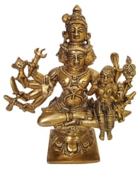 Brass Idol Panchmukhi Shiva With Parvati: Rare Collectible Stature Lord Siva (12416)