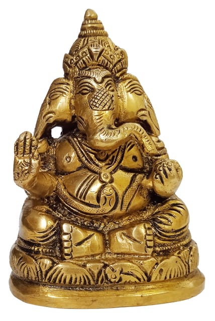 Brass Idol Trimukhi Ganapati: Collectibe Statue Three Headed Ganesha (12417)
