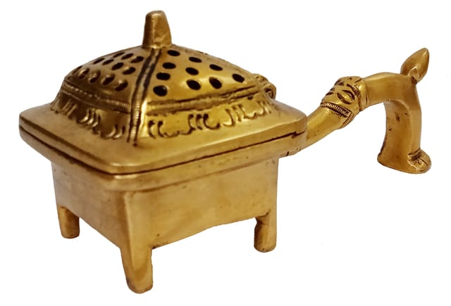 Brass Incense Dhoop Loban Pastille Holder: Special Handle For Puja Arti Prayer (12415)