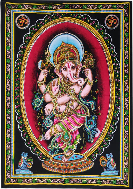 Cotton Wall Poster Ganesha: Spiritual Hanging Unframed Sheet, Multicolor (20085)