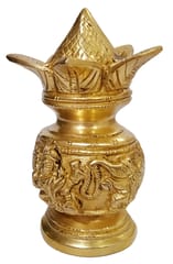 Brass Kalash Lakshmi Ganesh: Rare Collection Decorative Temple Vase With Nariyal For Puja Hawan Ceremony (12430)
