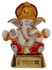 Resin Idol Pagdi Ganesha: Glittering Stones Statue (12455)