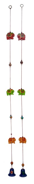 Wall Hanging With Elephants & Bells (Set Of 2): Unique Wall decor For Good Luck & Positive Energy (12463C)