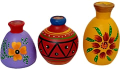 Miniature Wooden Pots (Set of 3): Decorative Flasks For Home Or Office (12465C)