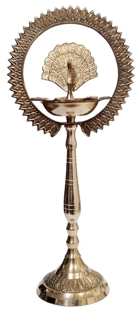 Brass Kuthu Vilakku Peacock Ring Oil Lamp: Traditional Design Inauguration Mahal�Diya, 14 inches (12482)