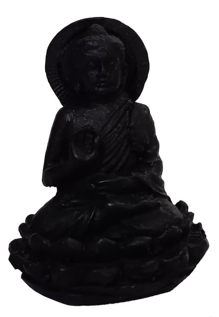 Resin Idol Gautam Buddha: Black Granite Finish Statue (12489D)