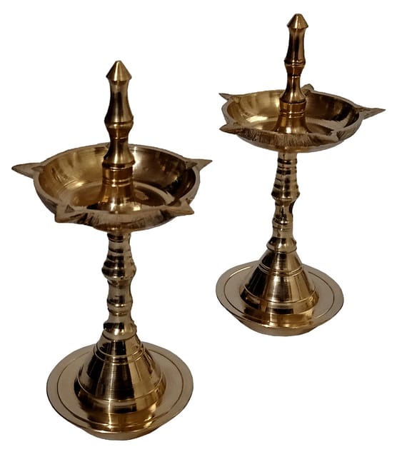 Brass Pillar Diya (Set Of 2): 5 Lights Mini Oil Lamps (11836A)