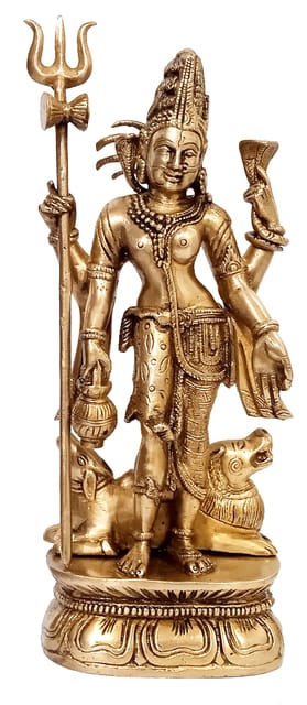 Brass Idol Ardhanarishwar Half Shiv Half Parvati: Unique Avatar Of Mahadev; Antique Design Collectible Statue (10683B)