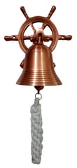 Brass Nautical Bell with Captain's Wheel Hook: Pirate Ship Marine Wall Hanging, Copper (11402B)