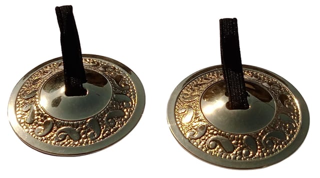 Brass Handheld Cymbals Chimes Manjeere Tingsha Bell: Hindu Buddhist Tibetan Musical Instrument For Kirtan Prayer Meditation, 2.5 Inches, Gold (10679B)