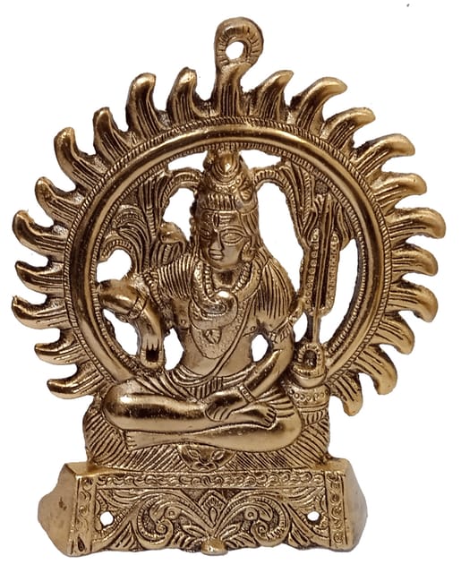 Metal Wall Hanging Idol Kiran Shiva: Mahadev Siva Statue With Sun, Gold (12510)
