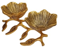 Metal Serving Bowls Set: Flower Design Tray Platter,Gold (12514)
