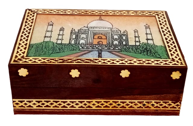 Wooden Gemstone Painting Box "Taj Mahal": Collectible Souvenir Gift, 4*3 Inch (12522B)