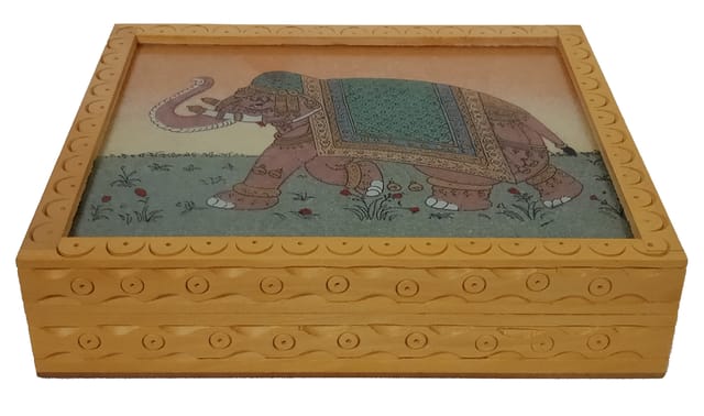 Wooden Gemstone Painting Box "Elephant": Collectible Souvenir Gift, 5*6 Inch (12522F)