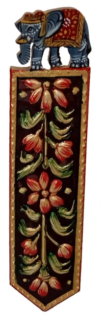 Wooden Bookmark Paper Holder Flowers: Hand Carved & Painted Souvenir For Book Lovers; Indian Gift (11442E)