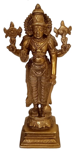 Brass Statue Lord Vishnu Narayana: Hindu God Idol Sculpture Home Temple Decor Gift (11099)