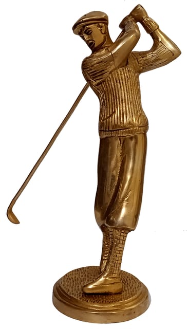 Brass Statue Golfer With Club: Decorative Showpiece For Golf Lovers (12538)