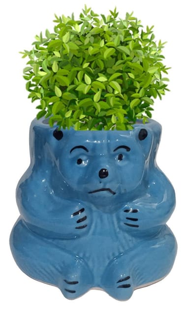 Ceramic Cute Bear Planter: Indoor Outdoor Flower Pot Table Decor (12545)