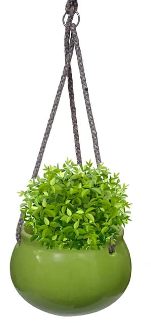 Ceramic Green Hanging Planter Bowl: Flower Pot Vase For Indoor Or Outdoor Use (12557)