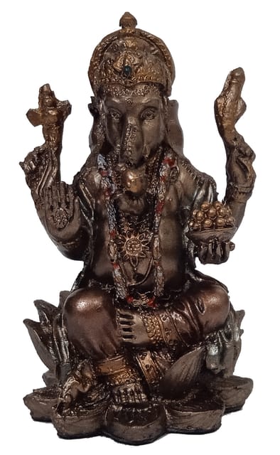 Resin Idol Ganesha (Ganpathi Vinayak): Collectible Bronze Finish Statue Idol For Home Temple, 3 Inches (12561)