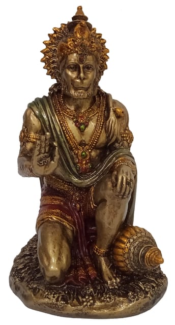 Resin Idol Bajrangbali Hanuman: Collectible Bronze Finish Statue For Home Temple, 7 Inches, Golden (10828A)