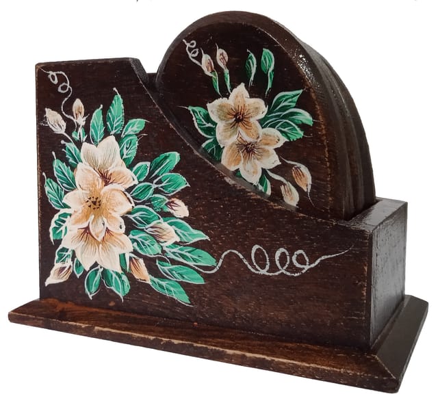 Wooden Coasters Flowery Heart: Handpainted Set Of 6 Hot Pad Mat (12566)