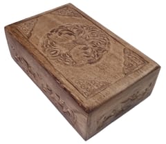 Wooden Handcarved Box Round Tree of Life: For Jewelry, Trinkets, Cards, or Tea Bags, Distress Brown (12235B)