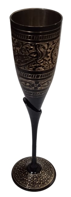 Metal Stemmed Flute Wine Glass: Vintage Unbreakable Liqueur Goblet Hand Engraved Chalice For Drinking Toasting, Tall (12570A)