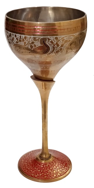 Metal Stemmed Flute Wine Glass: Vintage Unbreakable Liqueur Goblet Hand Engraved Chalice For Drinking Toasting, Round (12570B)