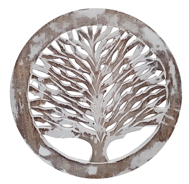 Distress Finish Wooden Trivet 'Tree Of Life' Coaster Hot Pad Mat For Dining Table, Kitchen  (10784A)