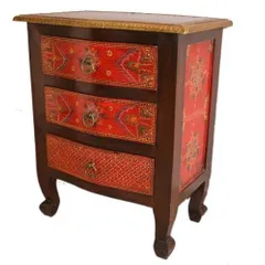 Hand painted & walnut finish 3 drawers cabinet