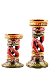 Wooden Spiral Candle Holder set of 2 (4&6 inches) ch19