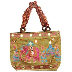 traditional Indian Women's Silk Hand Bag with fancy beads, Green color (bag02d)