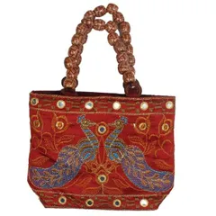 traditional Indian Women's Silk Hand Bag with fancy beads Maroon color (bag02b)