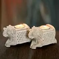 Soapstone candle holders" Elephant Pair" sschelephants