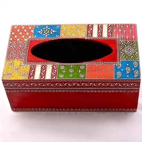 Painted Wooden Tissue Box (Multicolor) tb05
