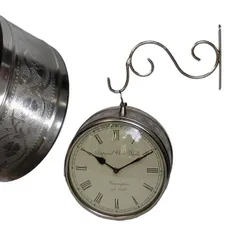 Double Sided Railway Platform Wall Clock, Silver (clock27)