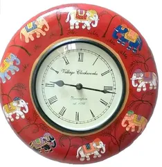 Painted Walking elephant wooden wall Clock clock84