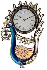 Traditional Rajasthani Peacock Shaped Wooden Designer Wall Clock 12x18 Inch (10106)