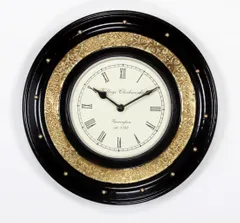 Rajasthani Wooden Wall clock for home, 12*12 inch, covered with brass sheet, Vintage Clock (10270)