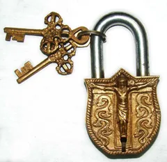 Brass Padlock with Crucifix Relief Depicting Jesus Christ on the Cross (10318)