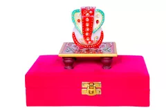 Indian Religious Occasion Gift Hamper of Marble Ganesh Chowki in a Premium Red Velvet Box (10371)