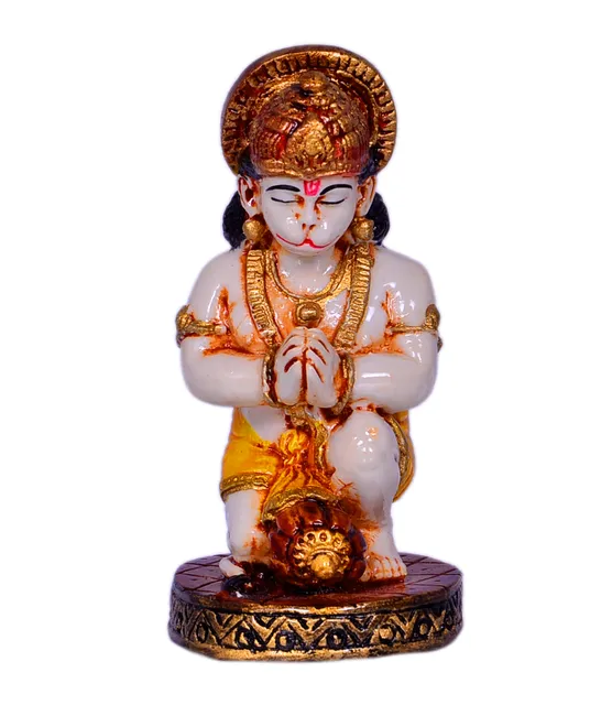 Hindu Religious God Hanuman/Bajrangbali Statue: Sculpted in Marble Dust or Poly Resin for Home Temple, Office Table or Shop Puja Shelf (10394)