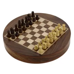 Mini Chess Set with Wooden Pieces and Round Board (10414)